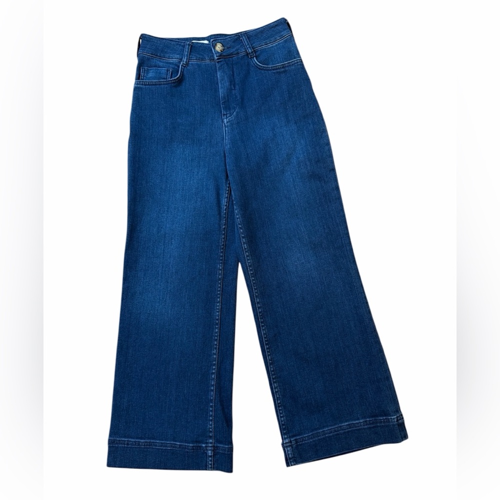 Pilcro Anthropologie Dark Blue Wide Leg Cropped Jeans